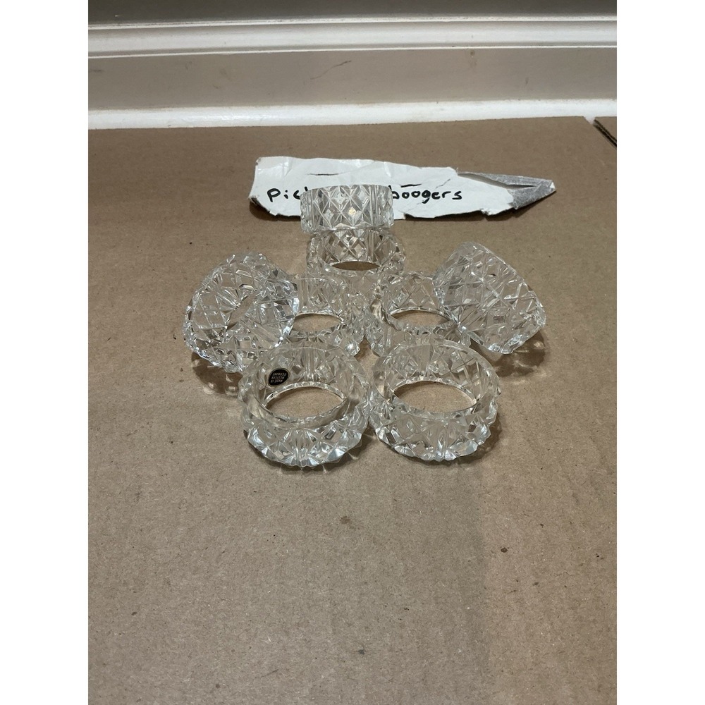 Vintage Napkin Rings Set of 8 Clear Diamond Cut Western Germany Mid Century